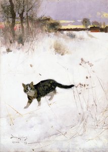 Katt på snö, 1884 (panel)